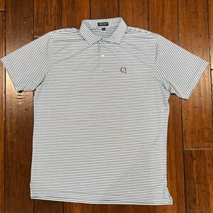 Peter Millar Polo Shirt Men XL Crown Crafted Performance White Blue Striped Golf